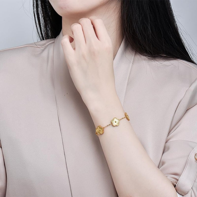 FLY FEI 18K Gold-Plated Four Leaf Clover Bracelet for Women,Adjustable lucky Bracelet Set Jewelry Gift-Hypoallergenic Charm for Birthdays, Wellness & Daily Wear - Image 5
